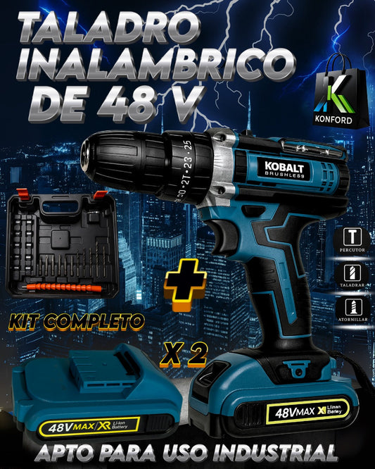 Taladro Inalámbrico 48V Profesional + Kit de Accesorios