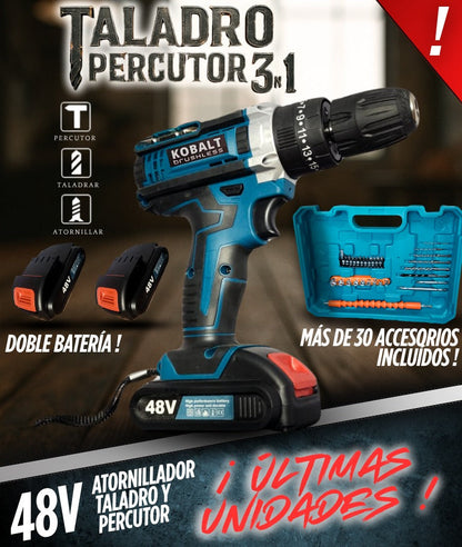 Taladro Inalámbrico 48V Profesional + Kit de Accesorios